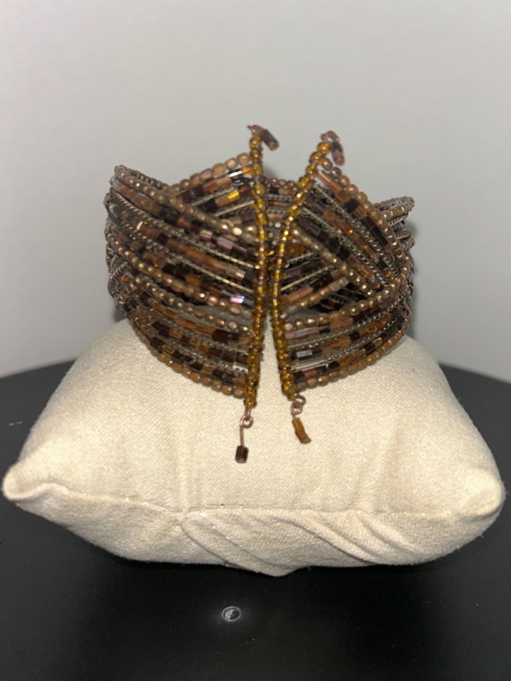 Seed Bead Stretch Wrap Bracelet - earth tones